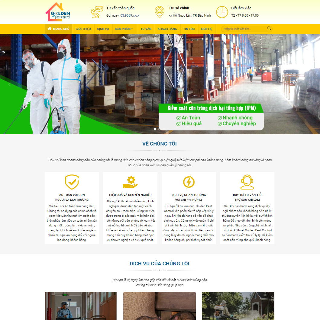 Mẫu website dịch vụ diệt côn trùng, sâu bọ, kiến gián