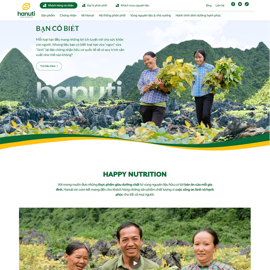 Mẫu website nguyên liệu sạch – organic giống hanuti