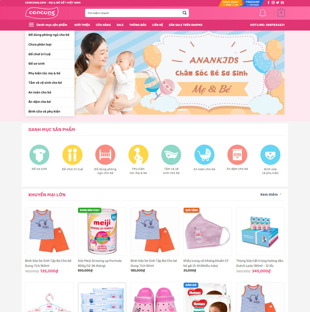 Mẫu website bách hóa 04 – đồ trẻ em, mẹ và bé giống con cưng