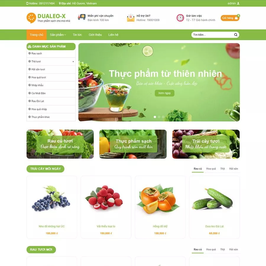 Mẫu website thực phẩm sạch