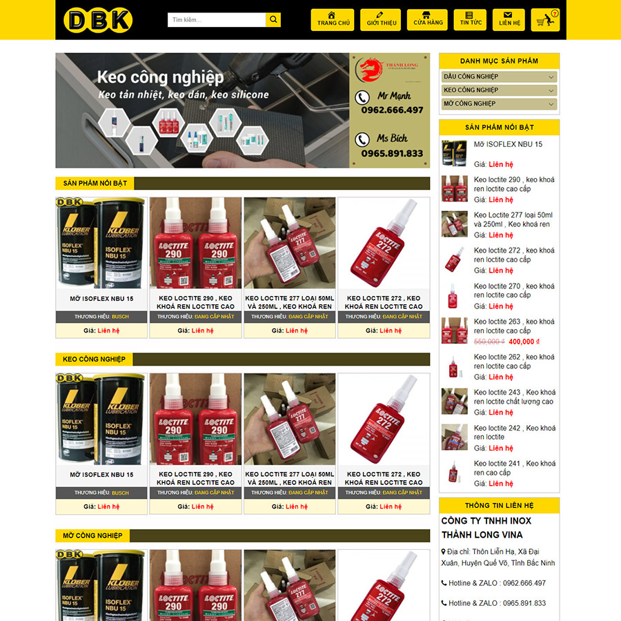 Mẫu website bán keo mỡ