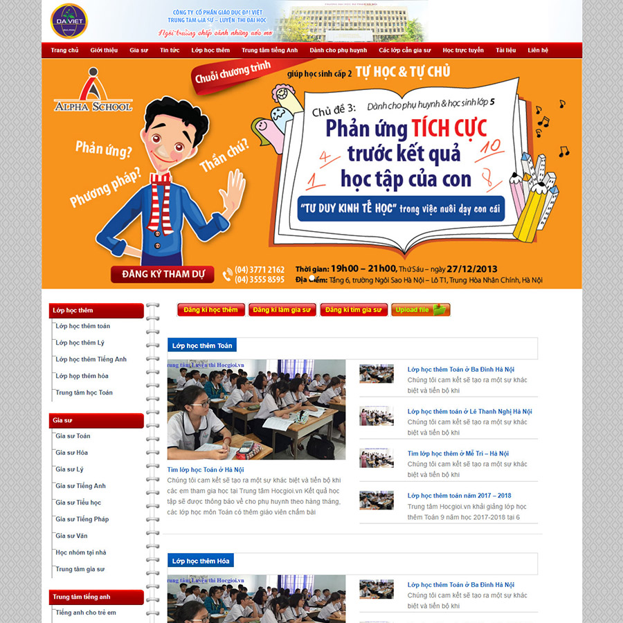 Mẫu website trung tâm gia sư