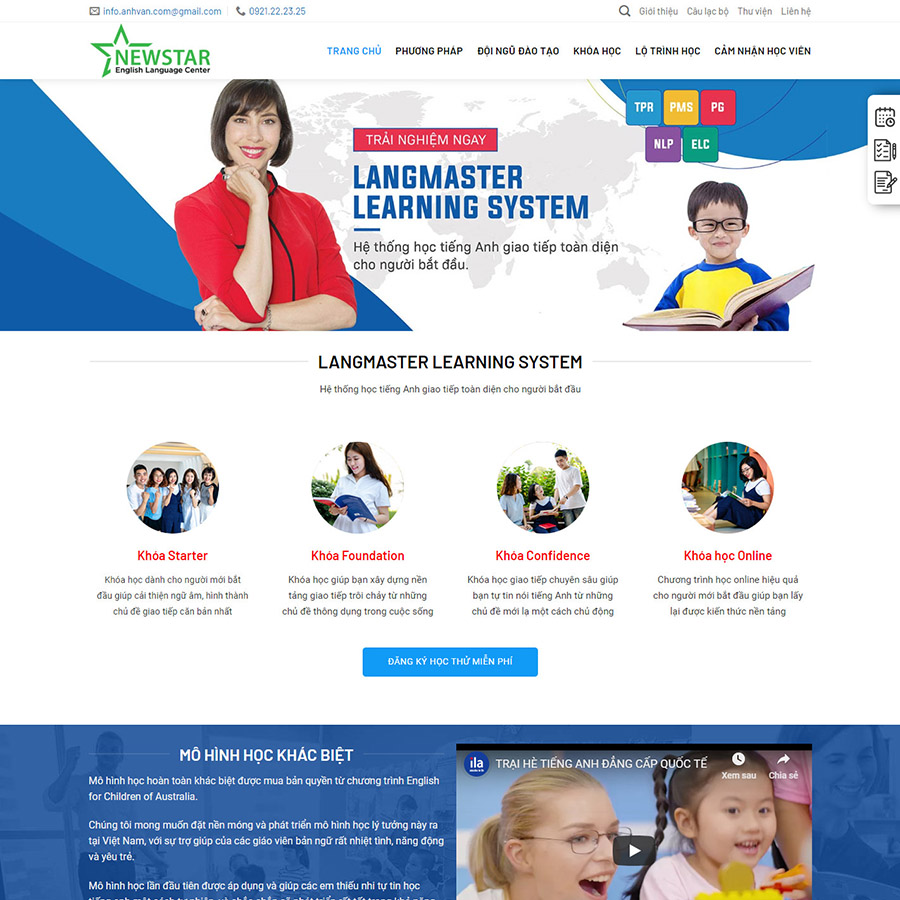 Mẫu website trung tâm tiếng anh
