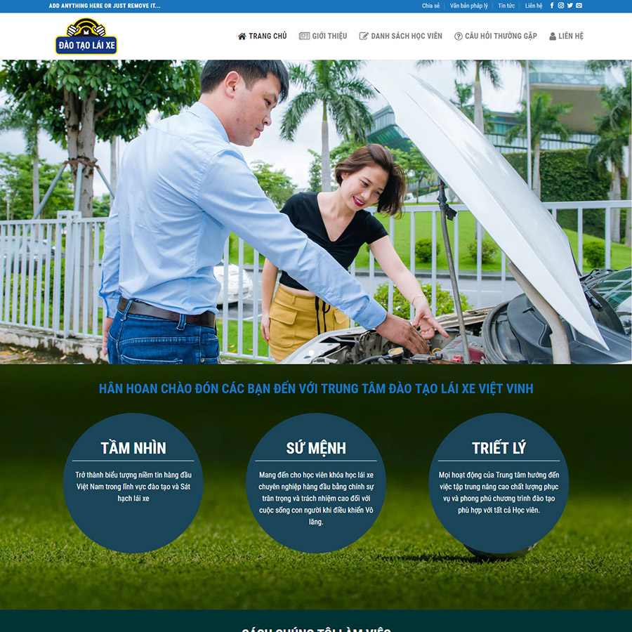 Mẫu website trung tâm lái xe