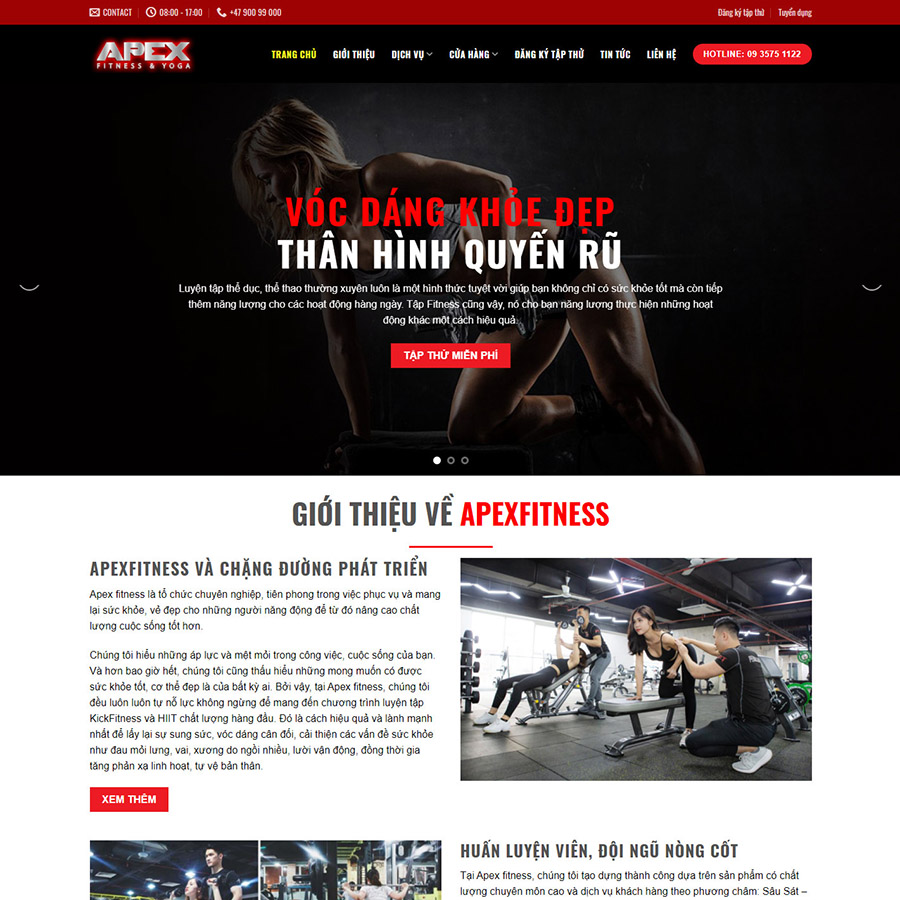 Mẫu website phòng tập gym