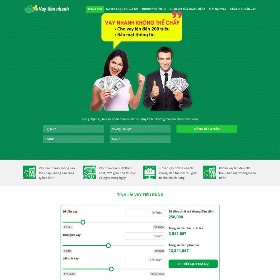Mẫu website vay tiền nhanh