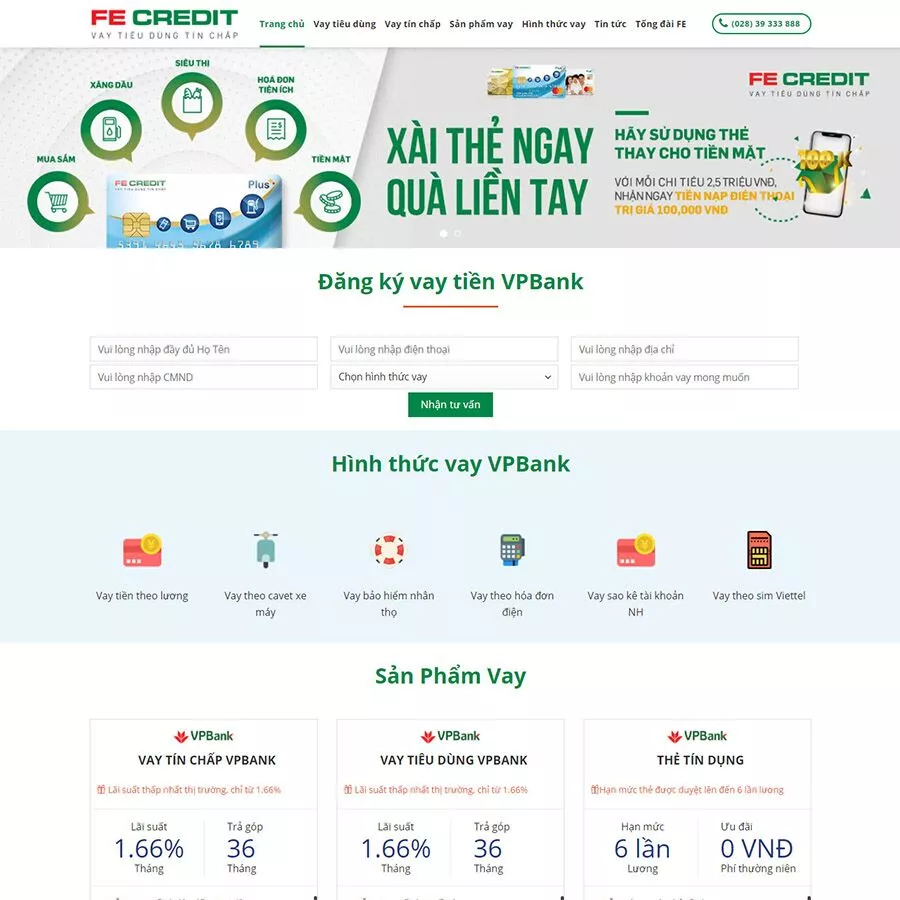 Mẫu website tín dụng vpbank