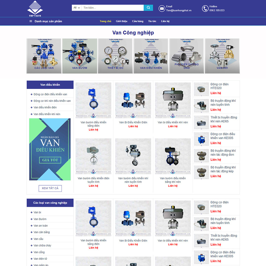 Mẫu website bán van inox