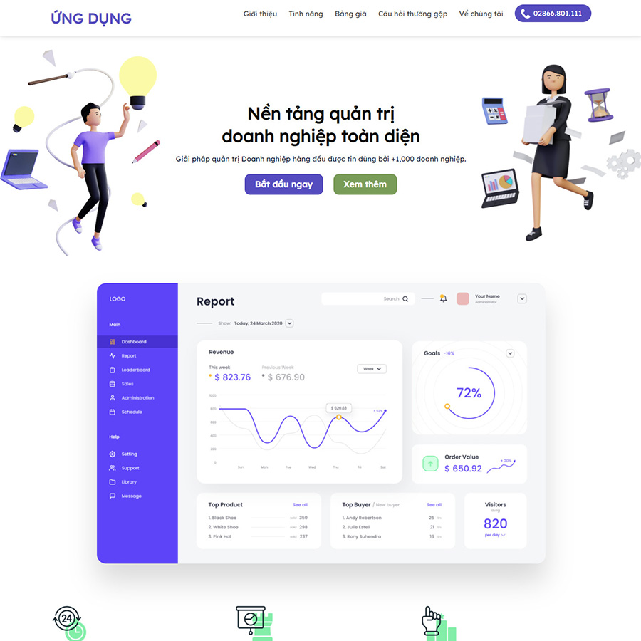 Mẫu landing page phần mềm, ứng dụng