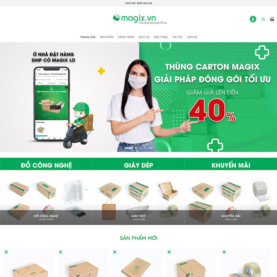 Mẫu website bán thùng carton