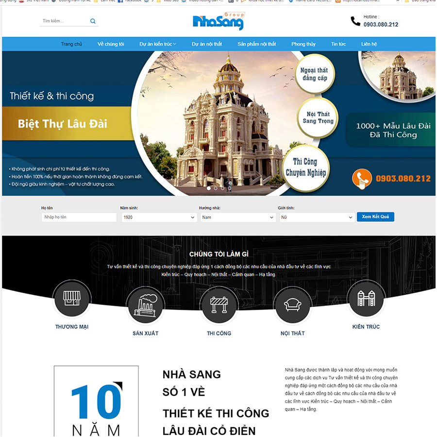 Mẫu website kiến trúc nhà sang