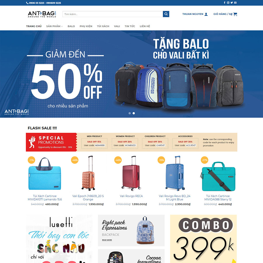 Mẫu website bán balo