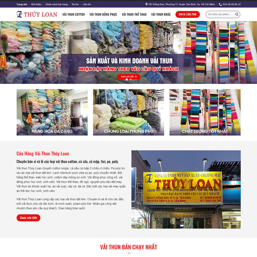 Mẫu website bán shop vải
