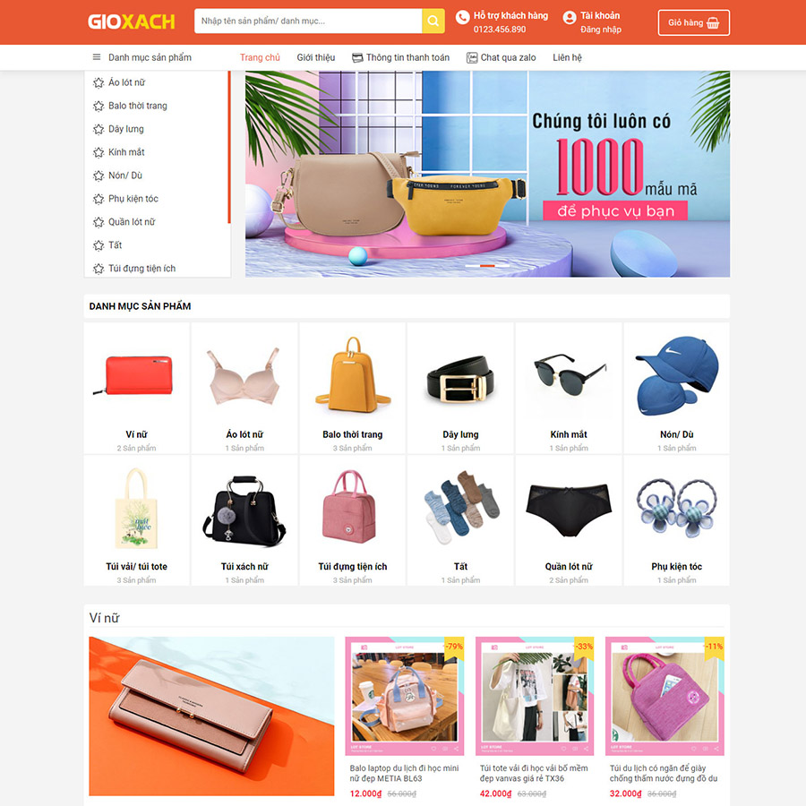 Mẫu website bán túi , ví