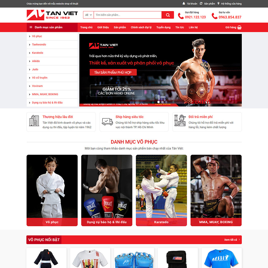 Mẫu website bán đồ võ