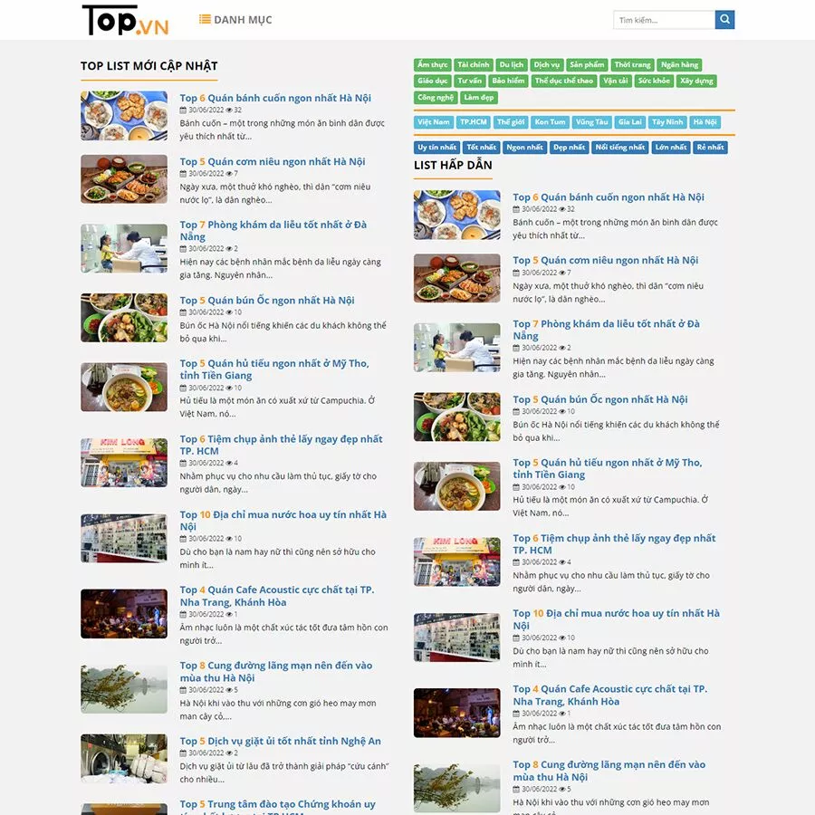 Mẫu website giống toplist